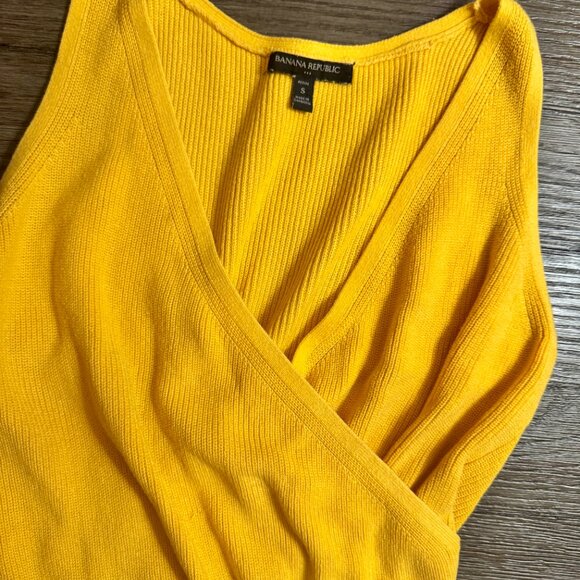 Banana Republic Wrap Front Ribbed Knit Tank Top Yellow Small Petite 100% Cotton - Picture 5 of 9